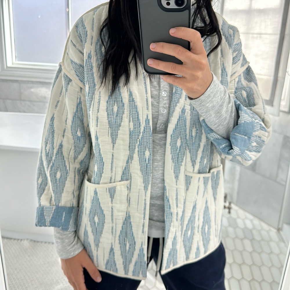 Zara blue white ikat coat